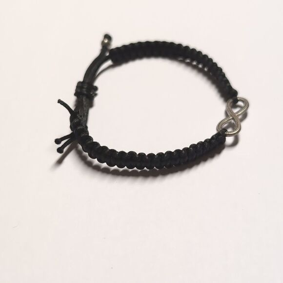 190 Black Woven Adjustable Slider Bracelet with Infinity Rhinestones BFF Charm - Picture 5 of 7